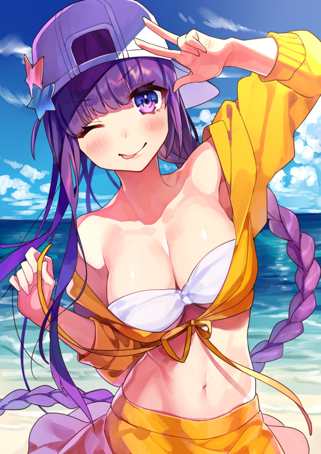 bb_(fate), bikini_top, cleavage, fate/grand_order, komeo15, open_shirt, swimsuits, underboob