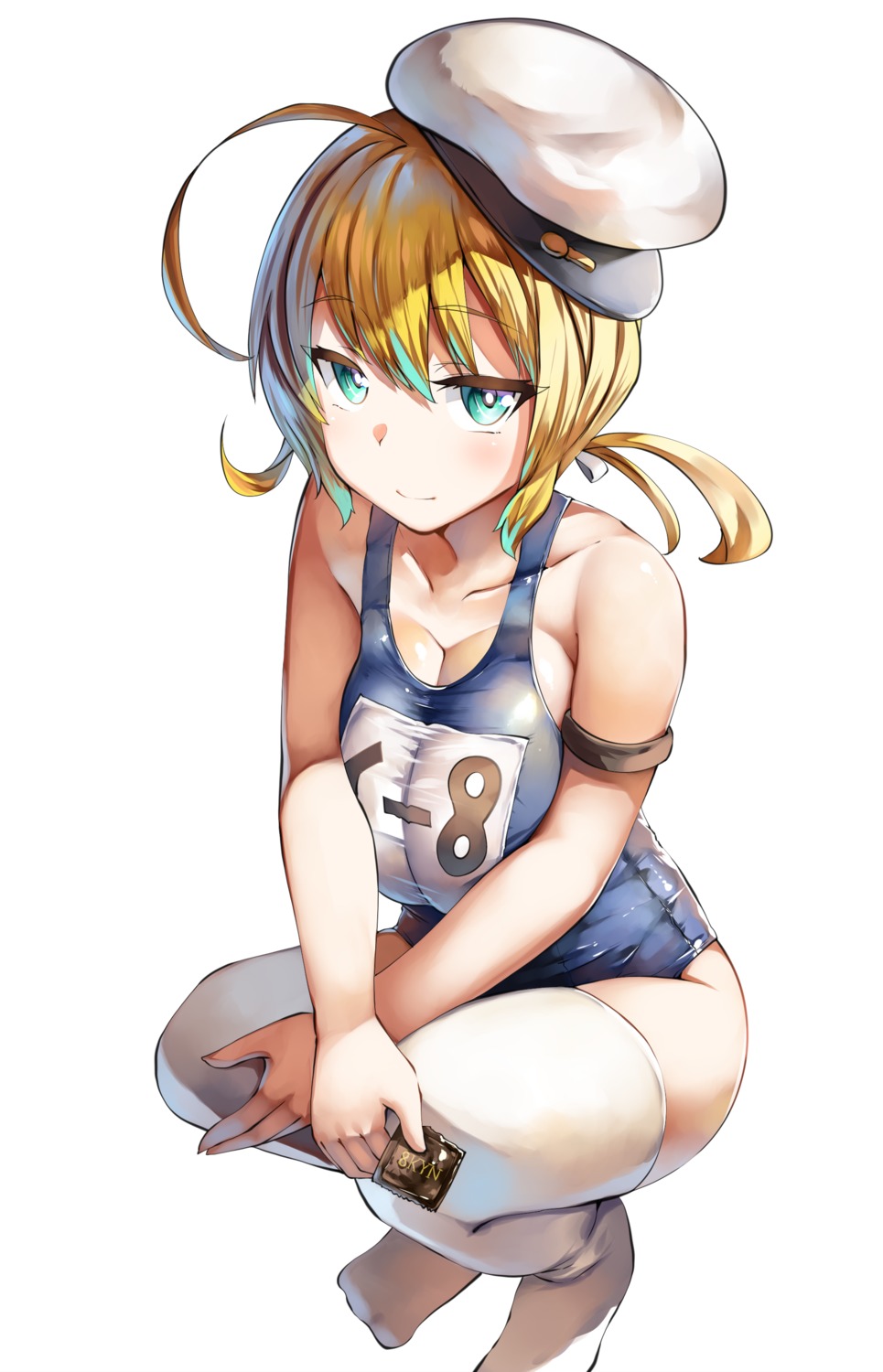 belko, breast_hold, cleavage, i-8_(kancolle), kantai_collection, school_swimsuit, swimsuits, thighhighs