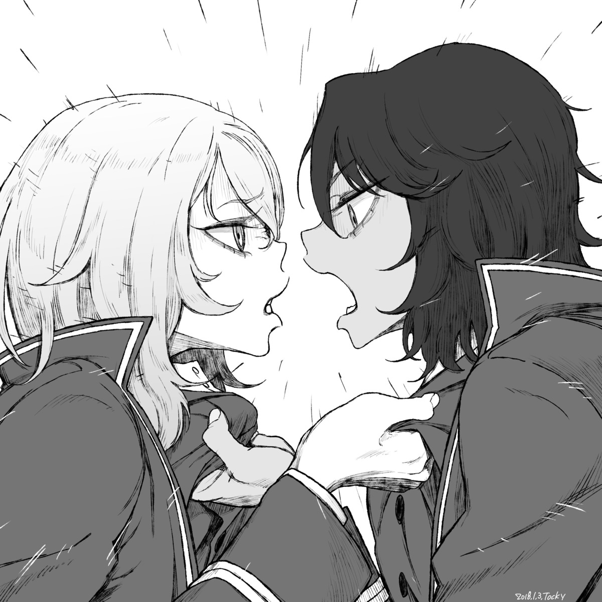 andou_rena, girls_und_panzer, monochrome, oshida_ruka, tocky, uniform