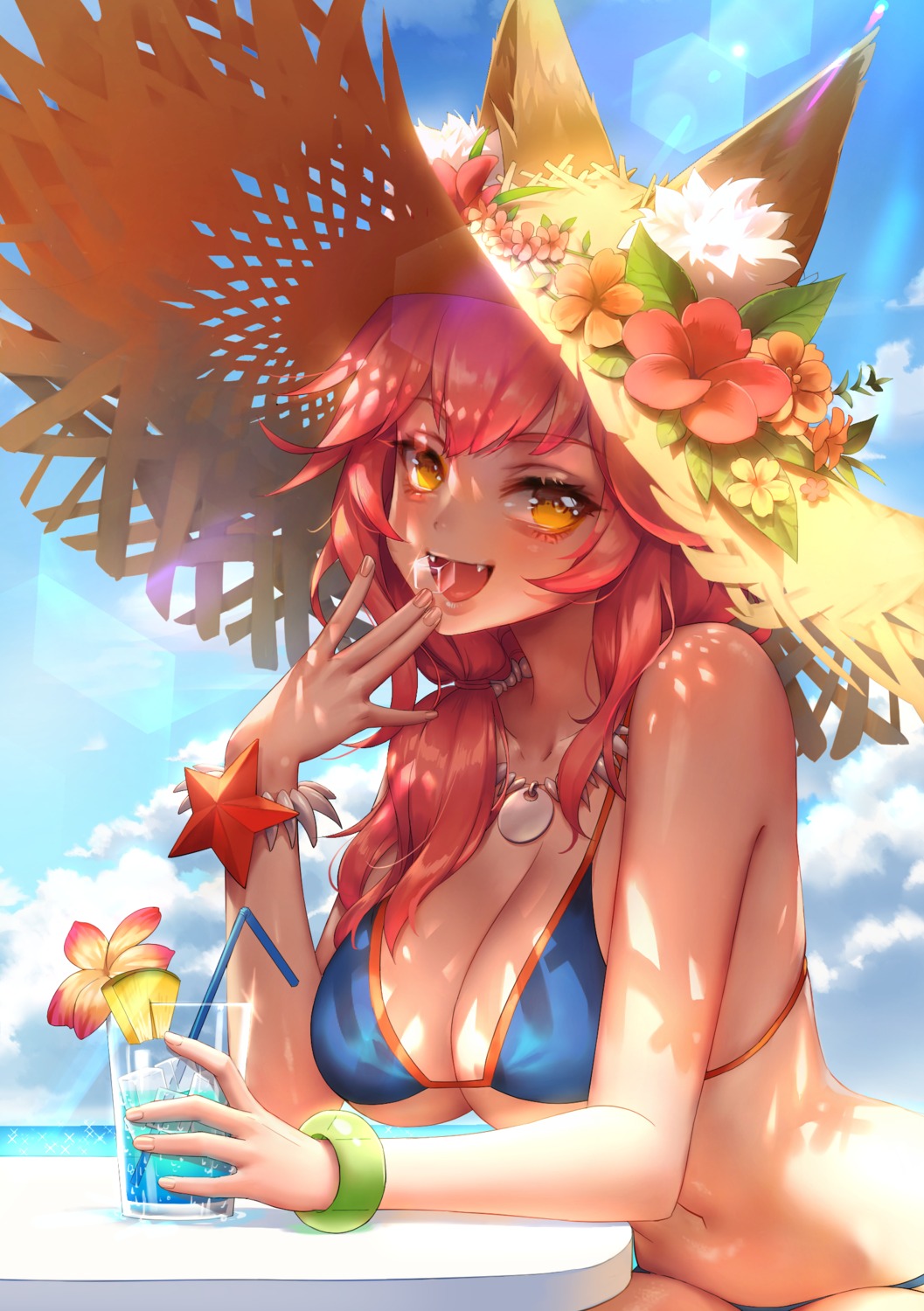 animal_ears, bikini, fate/grand_order, karesuki, swimsuits, tamamo_no_mae, underboob