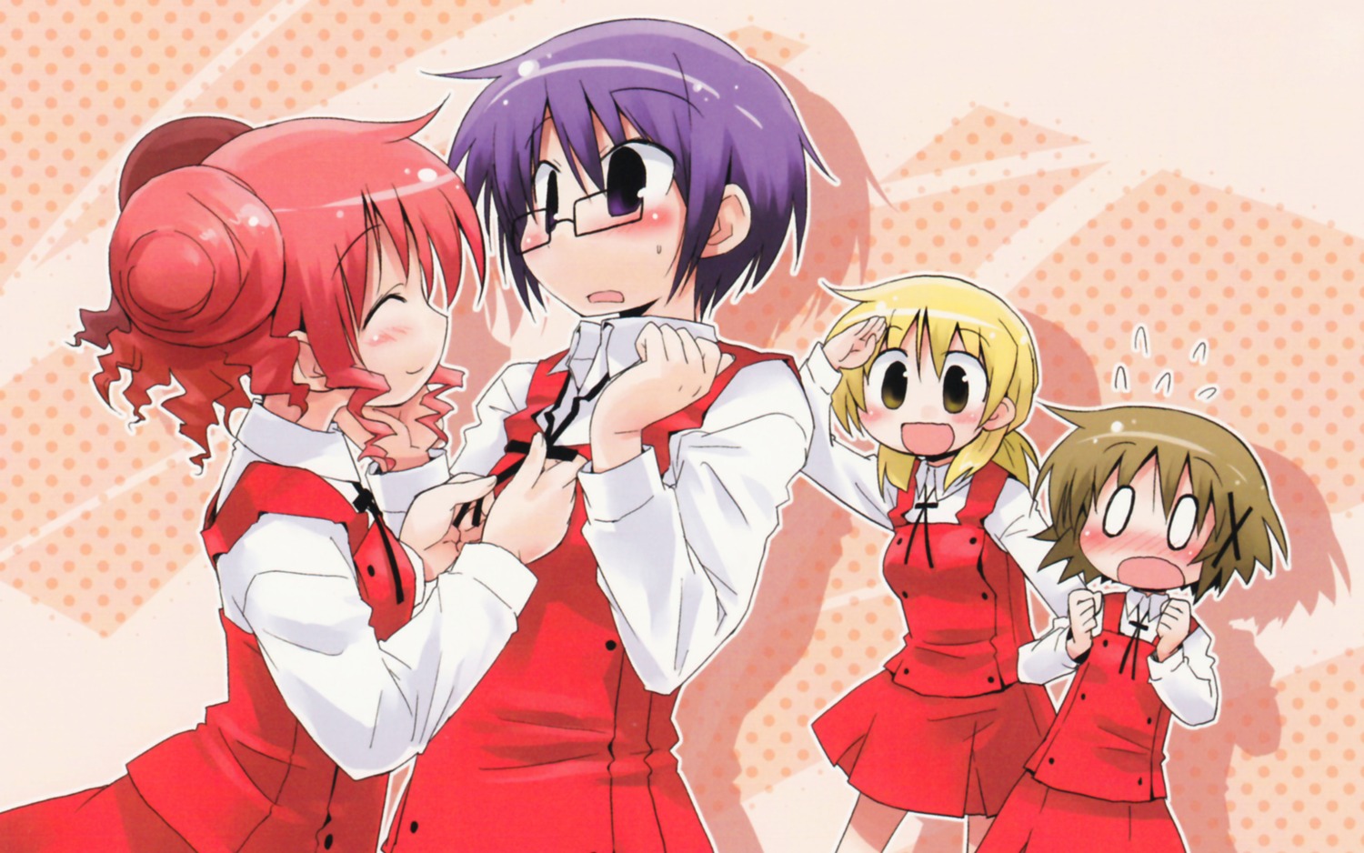 hidamari_sketch, hiro, megane, miyako, sae, seifuku, suka, wallpaper