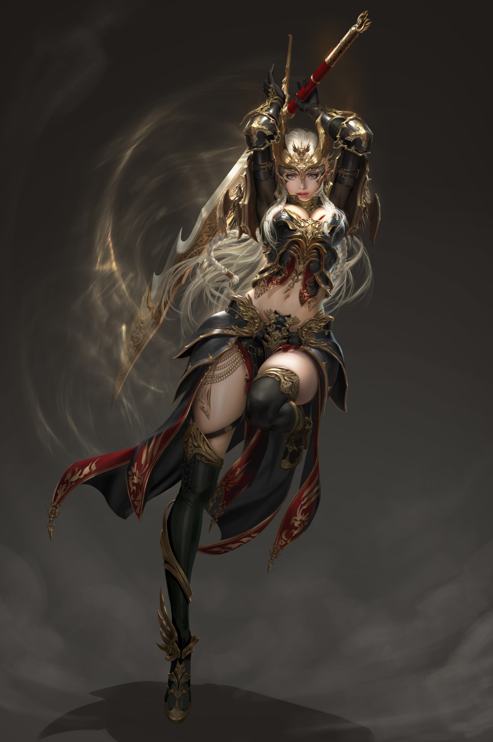 armor, cleavage, daeho_cha, garter, heels, league_of_angels, sword, thighhighs