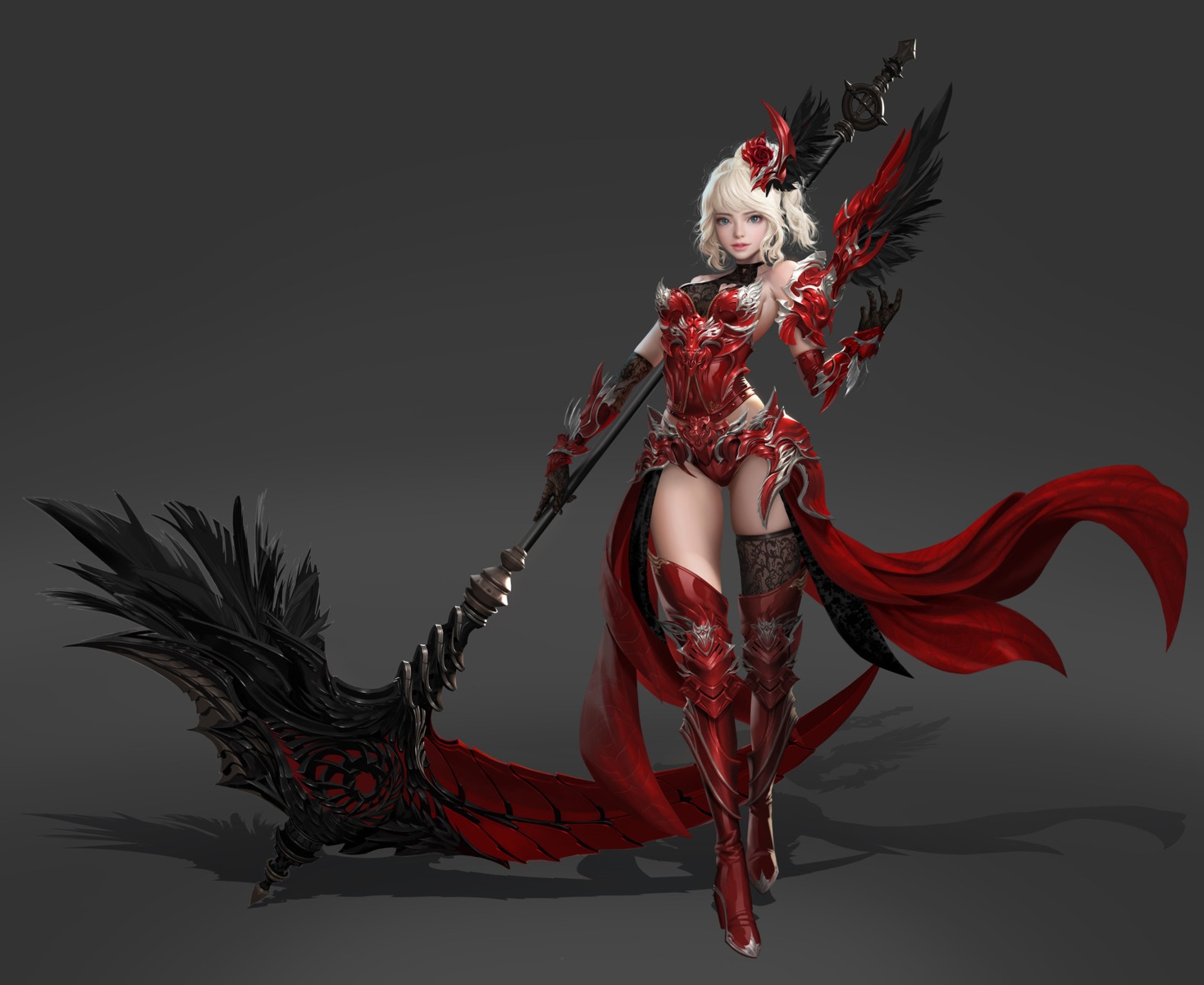 armor, daeho_cha, era_of_angels, heels, thighhighs, weapon