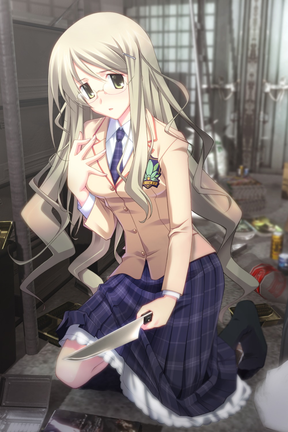 chaos;head, kusunoki_yua, matsuo_yukihiro, megane, seifuku
