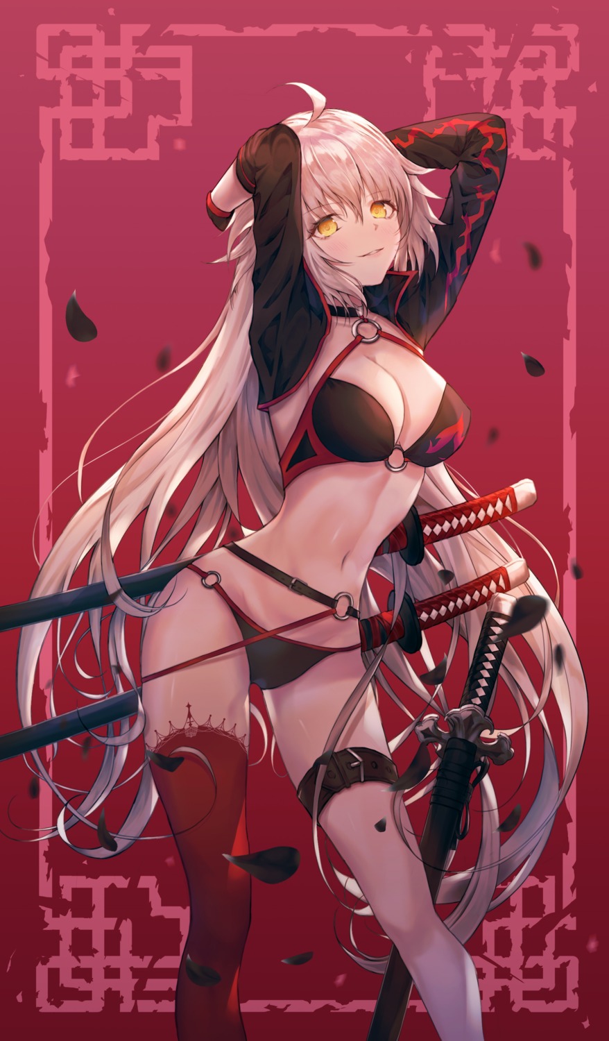 bikini, cleavage, fate/grand_order, garter, jeanne_d'arc, jeanne_d'arc_alter_(fate), siete, swimsuits, sword, thighhighs