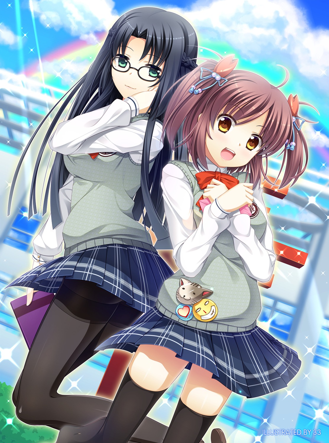 33, ass, breast_hold, gaokao.love.100days, luo_xiaohan, megane, mu_xin, pantyhose, seifuku, skirt_lift, sweater, thighhighs