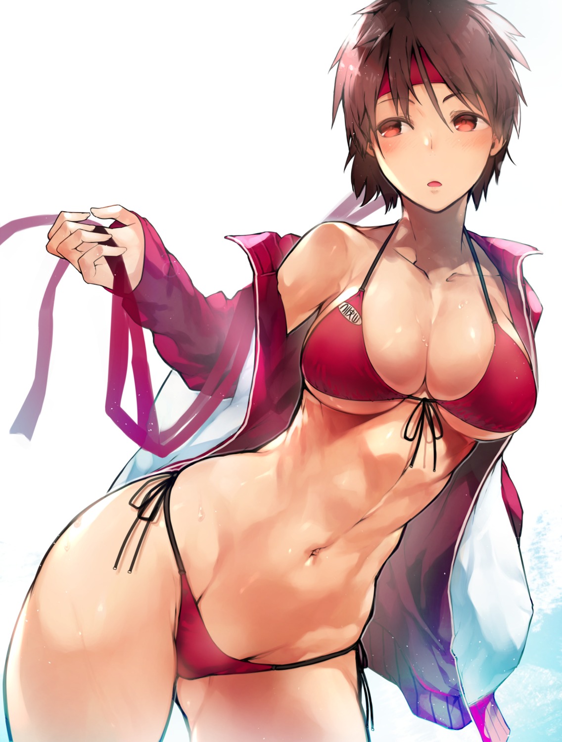 bikini, cleavage, kasugano_sakura, nishiide_kengorou, open_shirt, street_fighter, swimsuits, underboob
