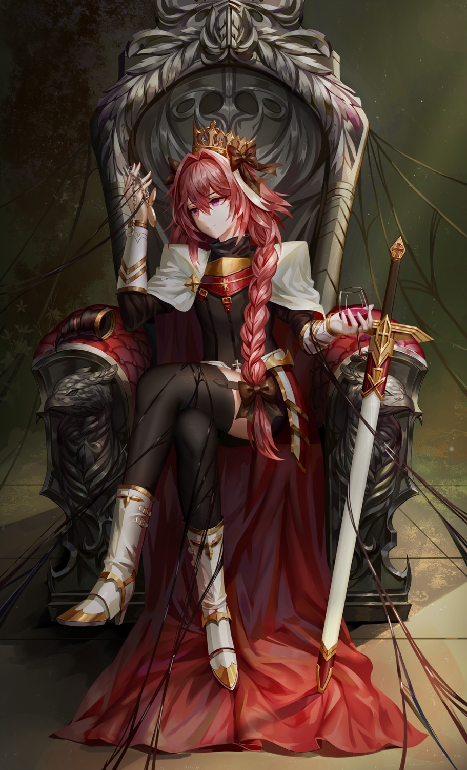 aaeru, armor, astolfo_(fate), fate/grand_order, heels, stockings, sword, thighhighs