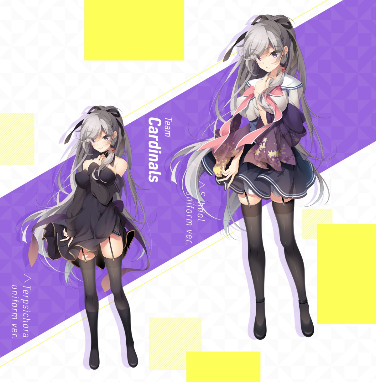 breast_hold, dress, mizugahara_yotsuki, seifuku, sora_ni_kizanda_parallelogram, stockings, sushimekabu, thighhighs, uguisukagura