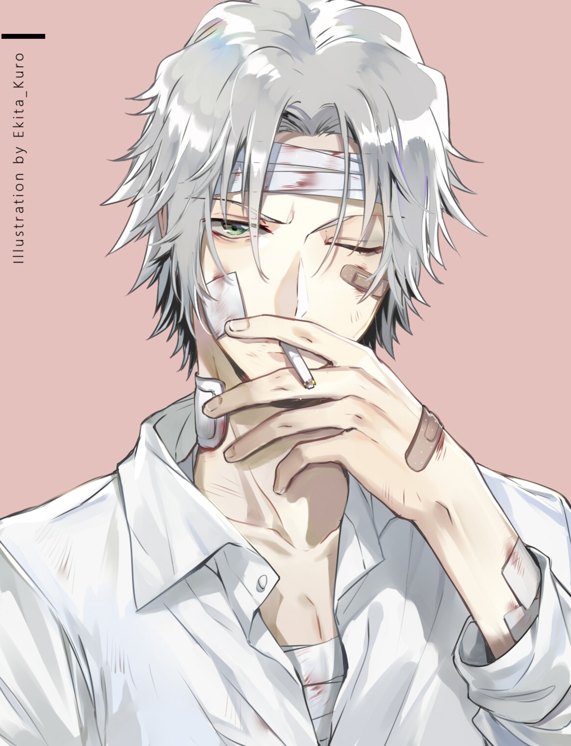 bandages, ekita_xuan, gokudera_hayato, katekyo_hitman_reborn!, male, smoking