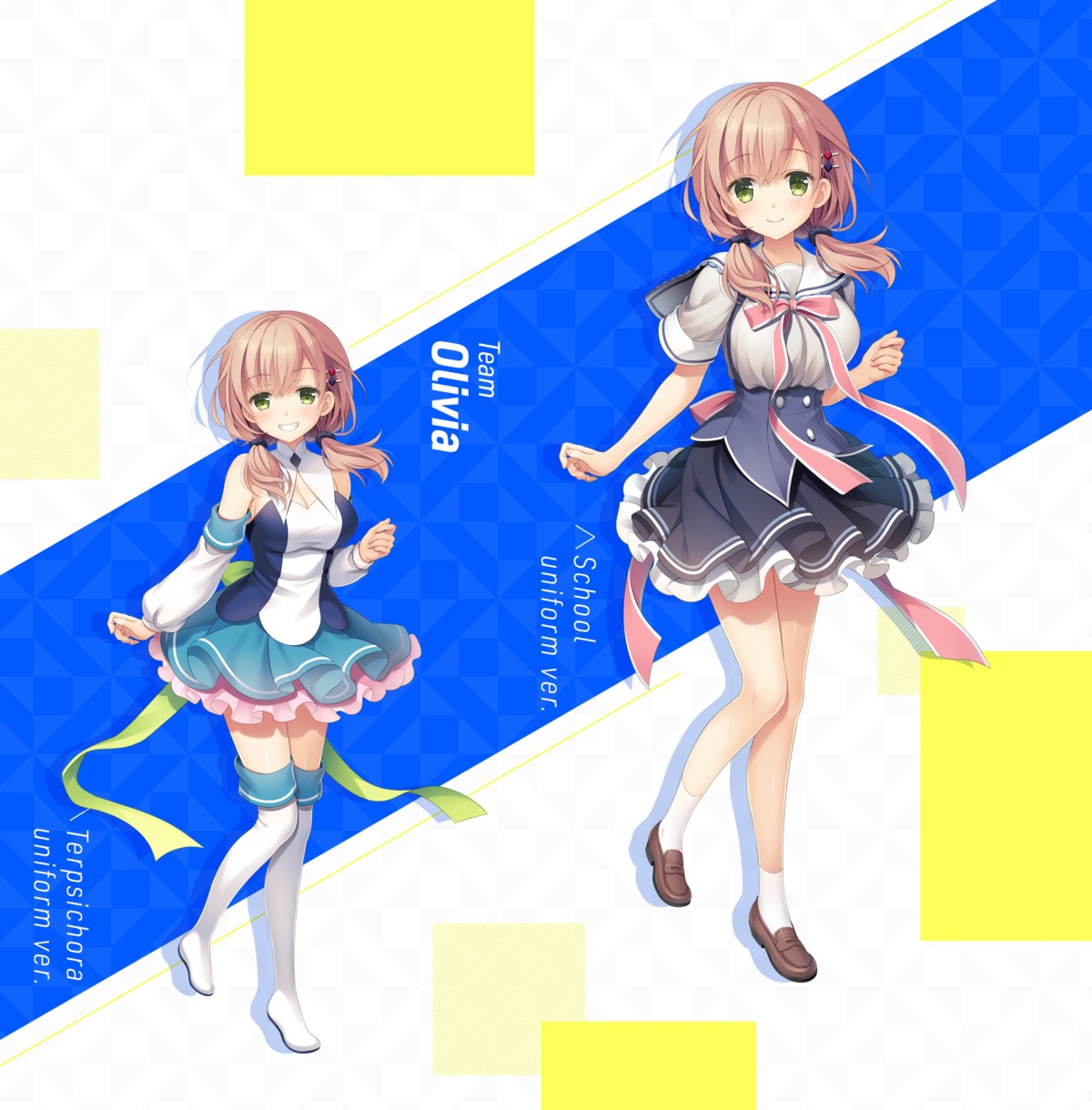 cleavage, dress, hagino_kouta, seifuku, sora_ni_kizanda_parallelogram, tendou_yuumi, thighhighs, uguisukagura