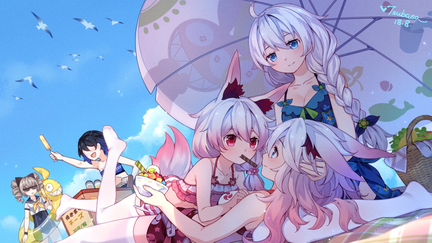 animal_ears, benghuai_xueyuan, bikini, bronya_zaychik, cleavage, kallen_kaslana, megane, school_swimsuit