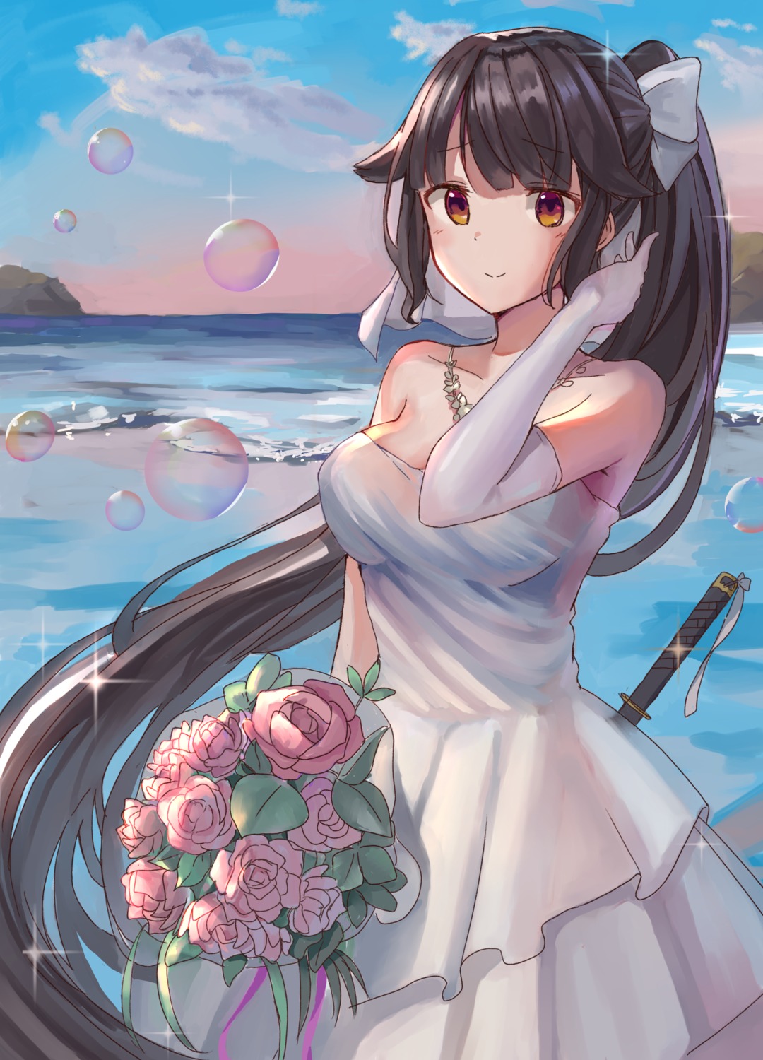 21.5, azur_lane, cleavage, dress, sword, takao_(azur_lane), wedding_dress