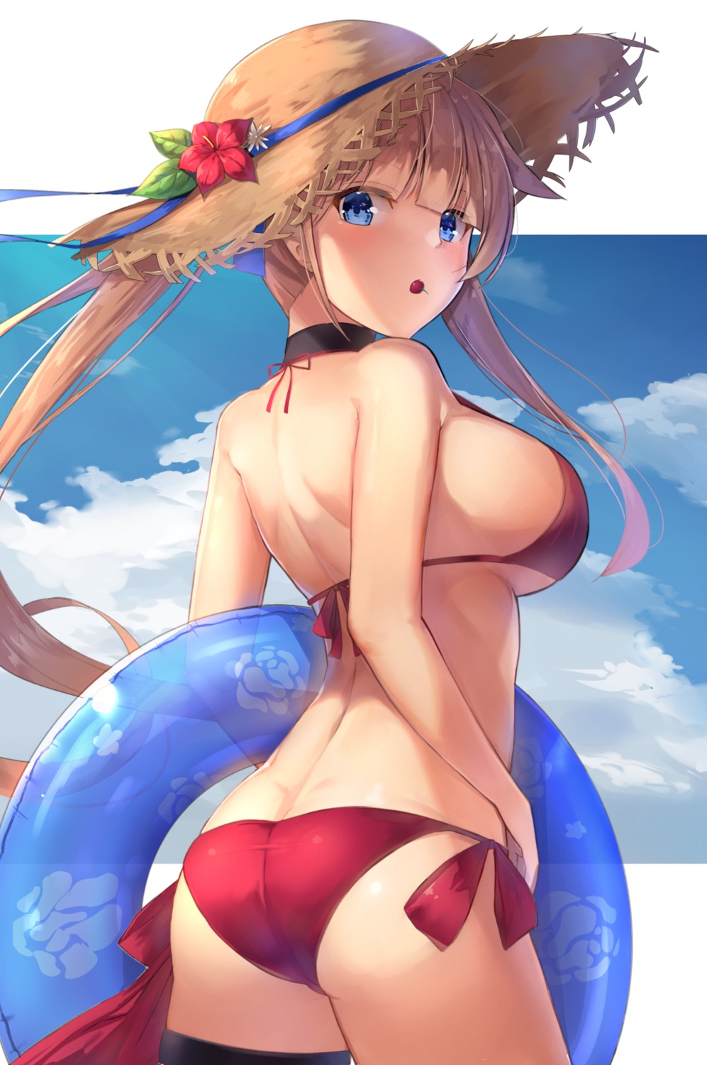 ass, bikini, fal_(girls_frontline), girls_frontline, motokonut, swimsuits, thighhighs, underboob