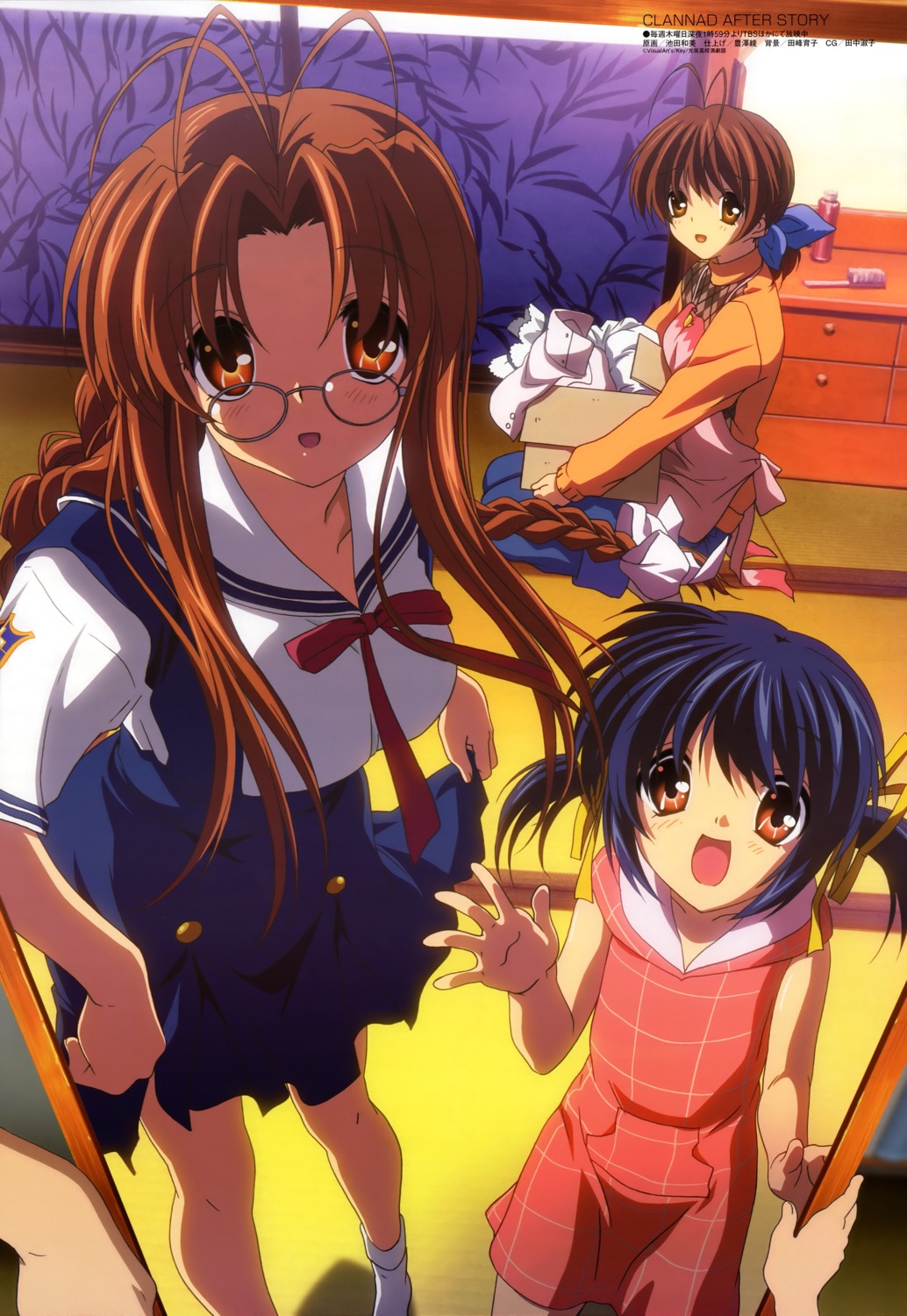 clannad, clannad_after_story, furukawa_nagisa, furukawa_sanae, ikeda_kazumi, megane, seifuku, sunohara_mei