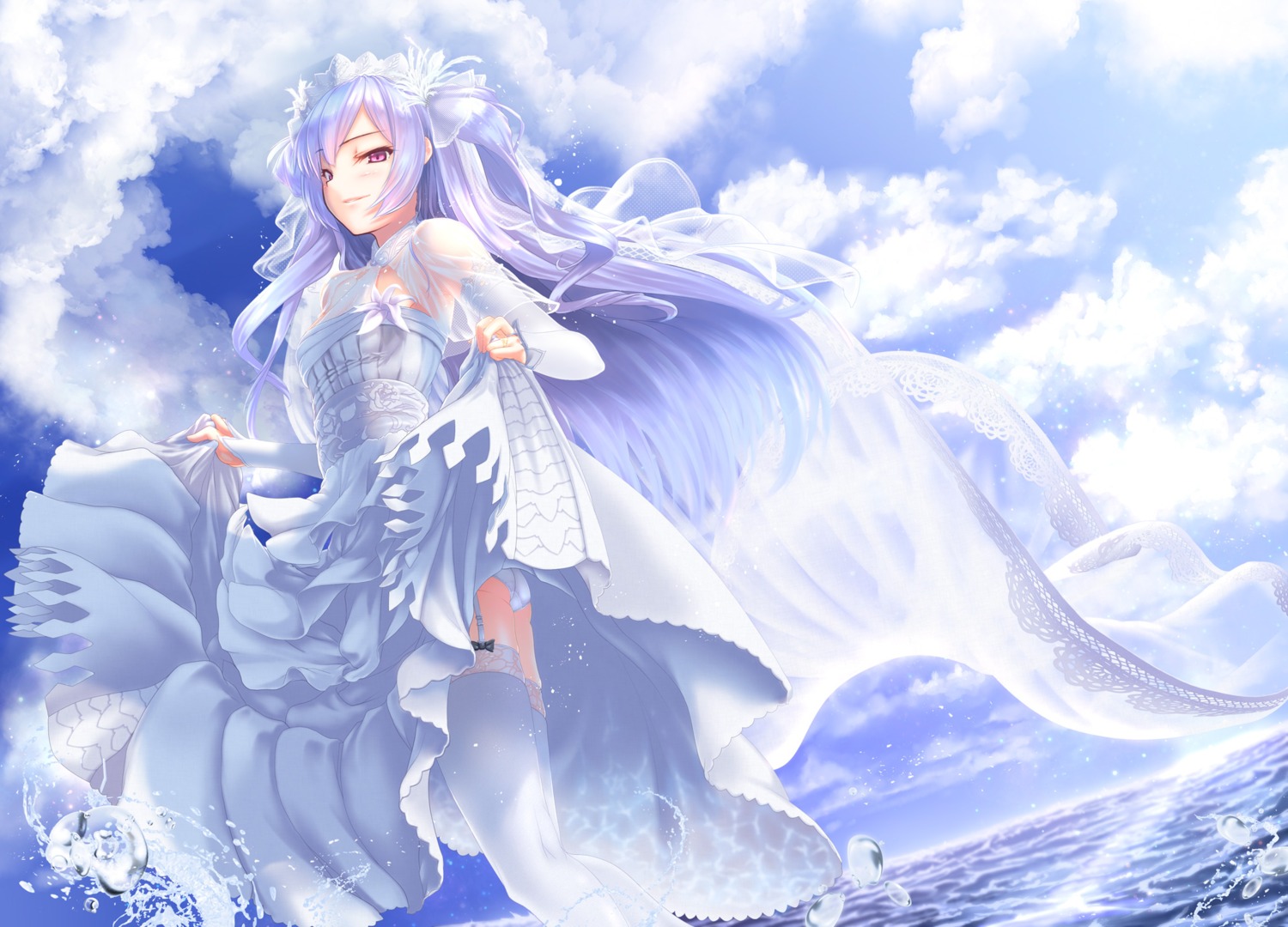 ajax_(azur_lane), azur_lane, dress, gizensha, skirt_lift, stockings, thighhighs, wedding_dress