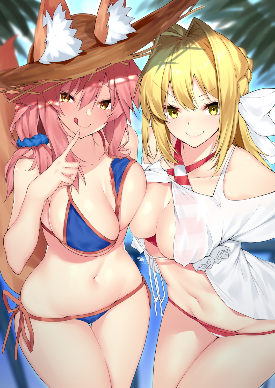 animal_ears, bikini, fate/extra, fate/grand_order, fate/stay_night, nebusoku, nero_claudius_(fate), see_through