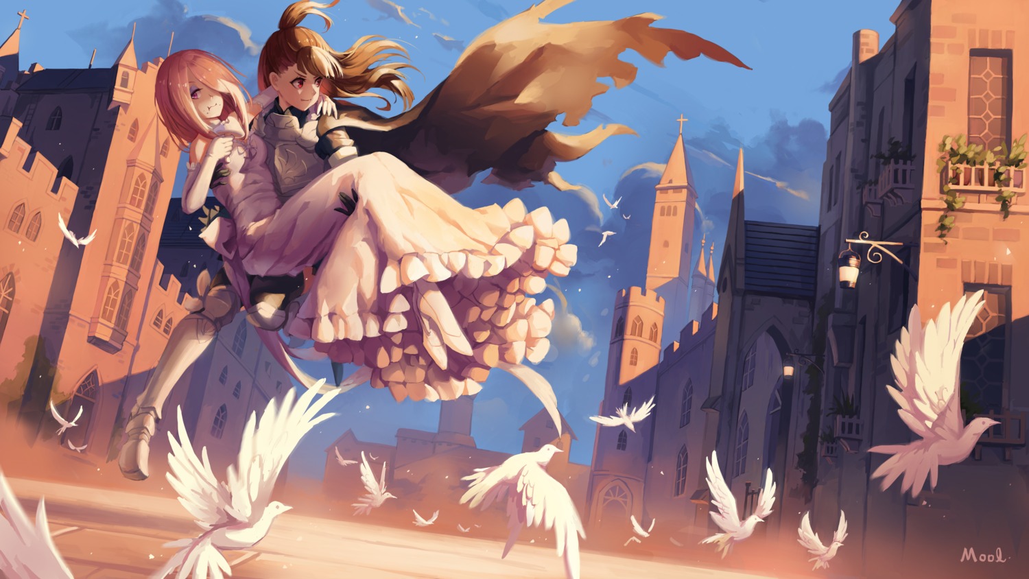 armor, atsuko_kagari, dress, heels, little_witch_academia, mool_yueguang, sucy_manbavaran, wedding_dress