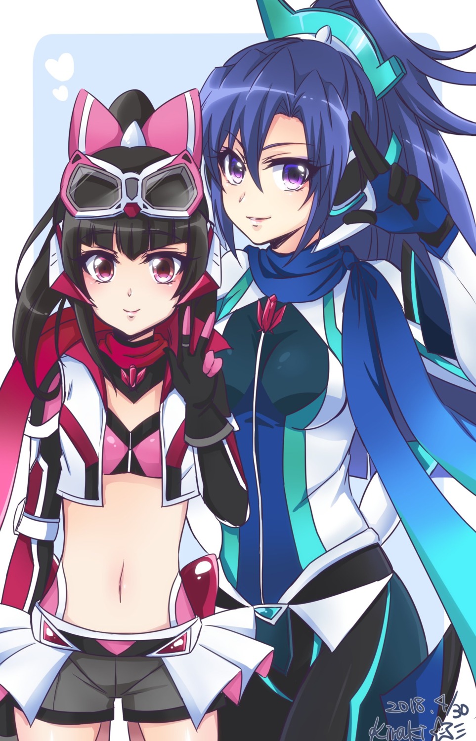 bikini_armor, bodysuit, kazanari_tsubasa, kiraki, open_shirt, senki_zesshou_symphogear, tsukuyomi_shirabe