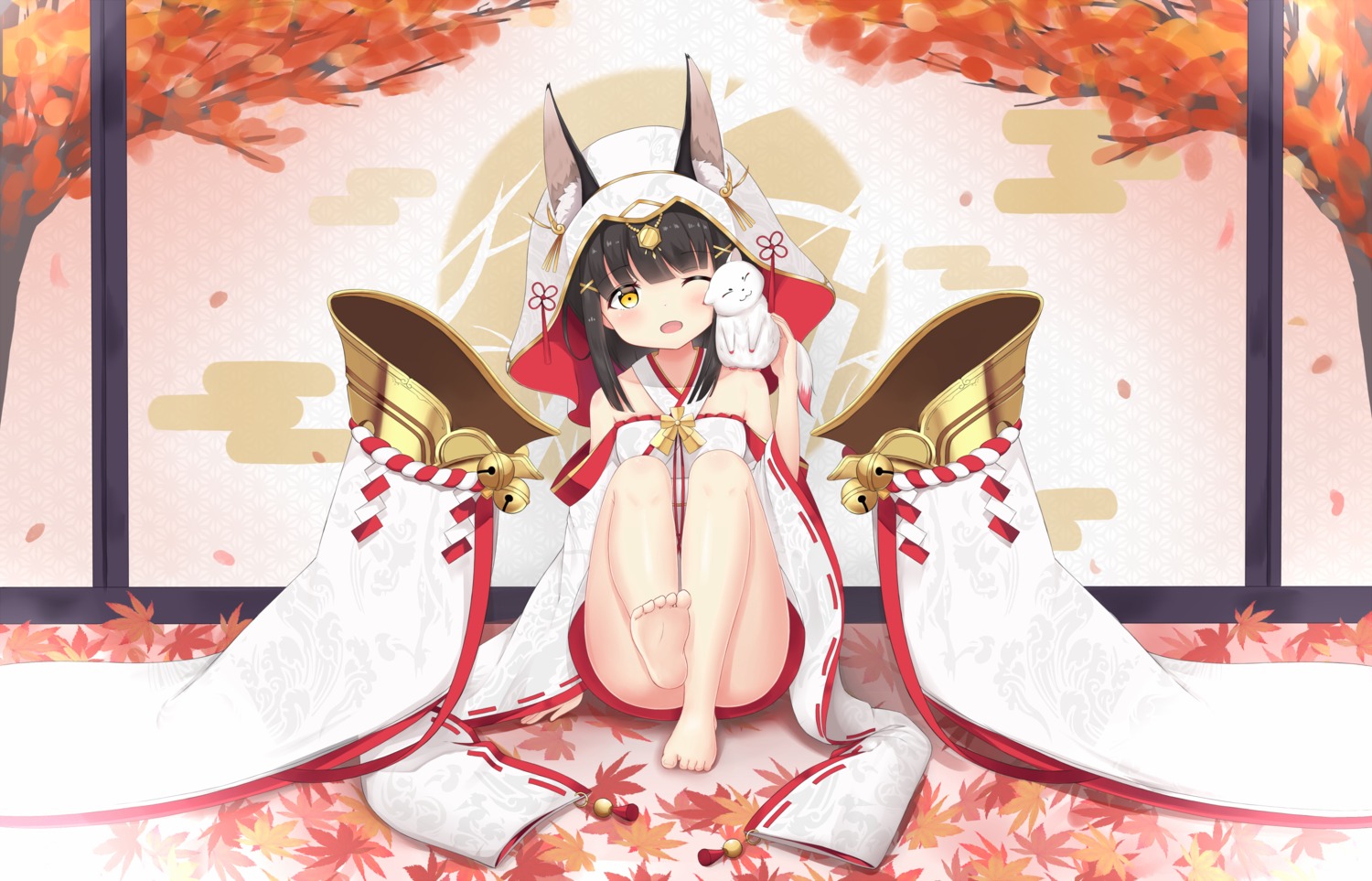 animal_ears, azur_lane, feet, japanese_clothes, minoshi, nagato_(azur_lane)