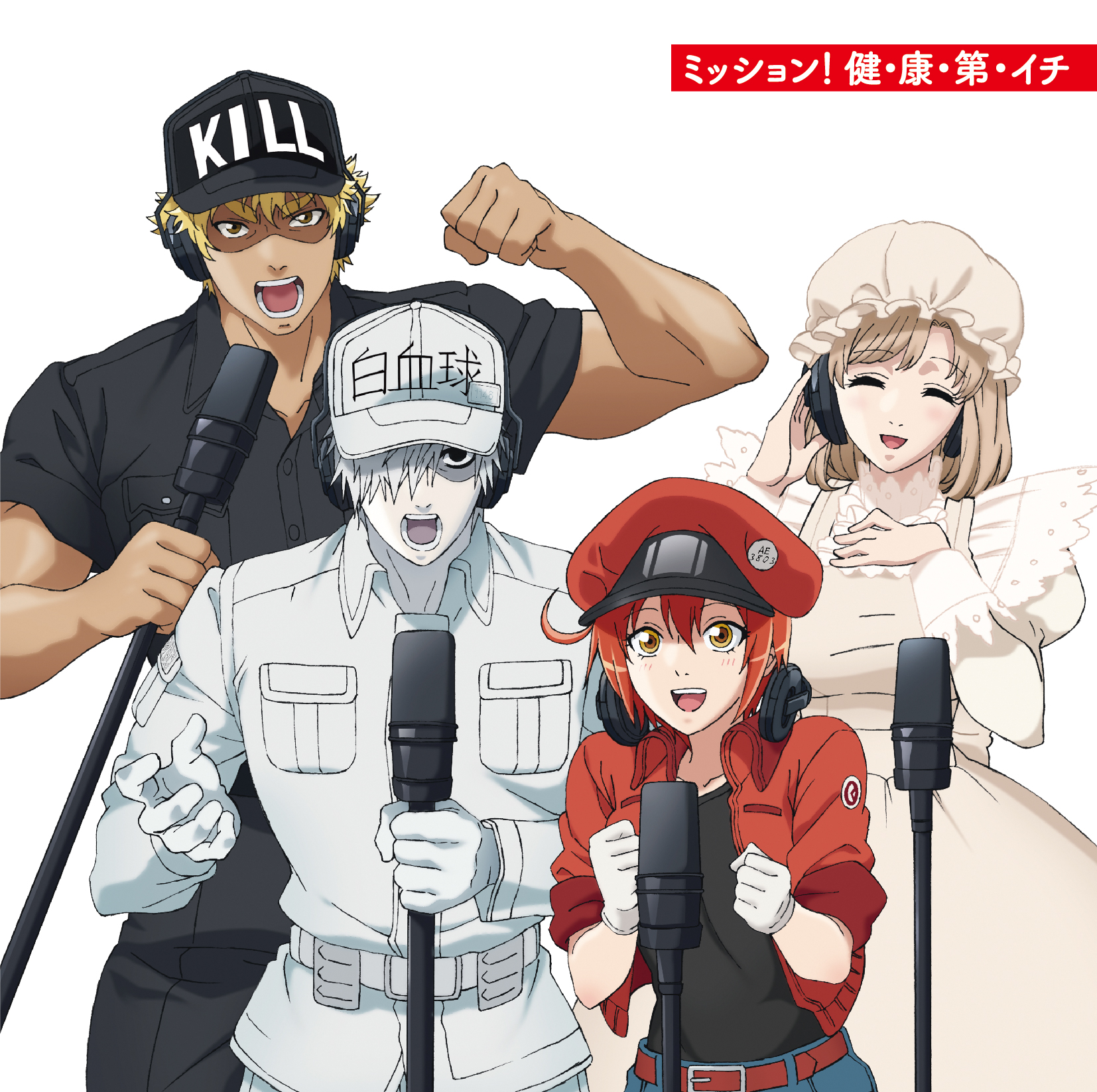 ae-3803, disc_cover, hataraku_saibou, headphones, killer_t_(hataraku_saibou), macrophage_(hataraku_saibou), maid, tagme