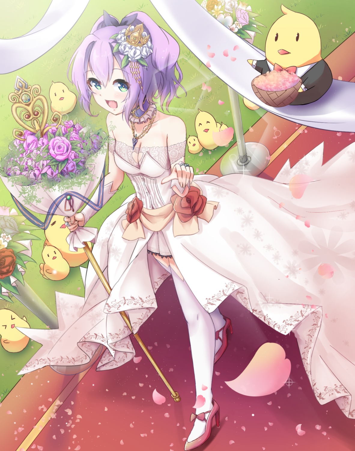 azur_lane, bass, cleavage, dress, heels, javelin_(azur_lane), thighhighs, wedding_dress