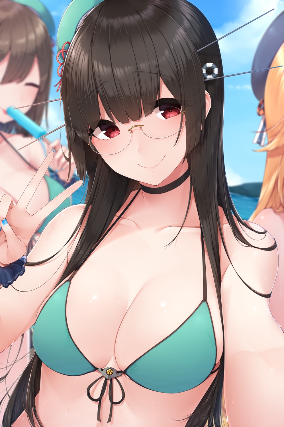 bikini, choukai_(kancolle), cleavage, kantai_collection, maya_(kancolle), megane, swimsuits, yukichi_(sukiyaki39)