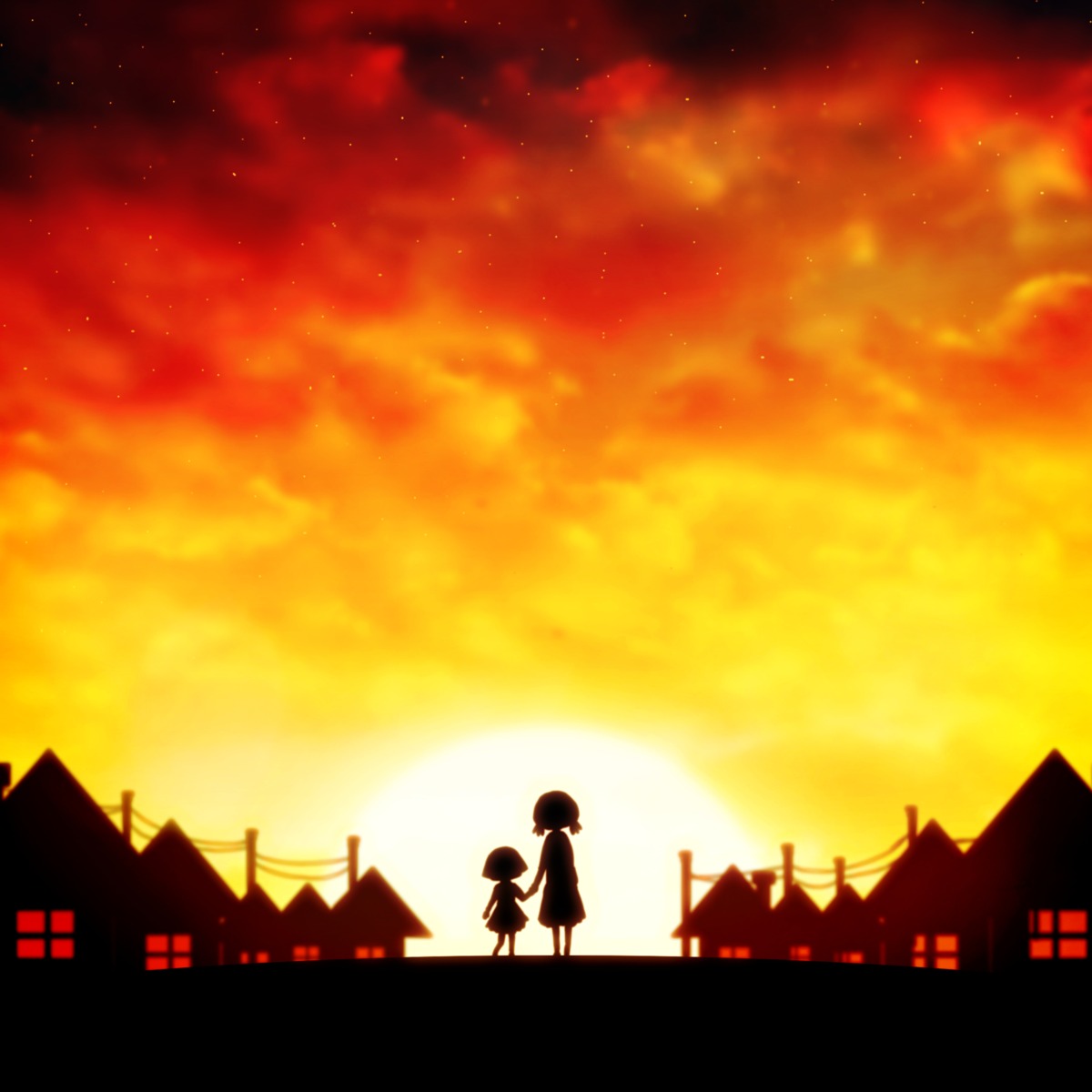 chibi_maruko-chan, harada_miyuki, landscape, sakura_momoko, sakura_sakiko, silhouette