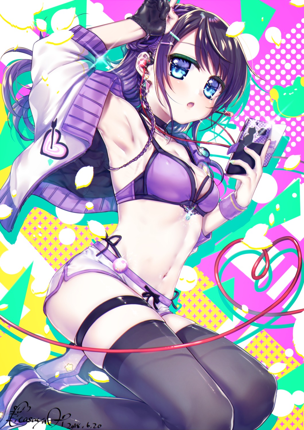 bikini_top, cleavage, debi_(akuma), garter, open_shirt, swimsuits, thighhighs