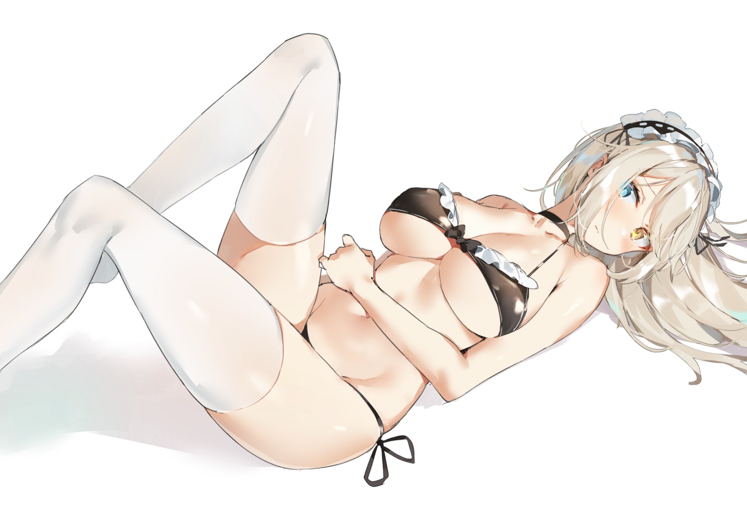 bikini, cleavage, heterochromia, kurutsu, maid, swimsuits, thighhighs, underboob