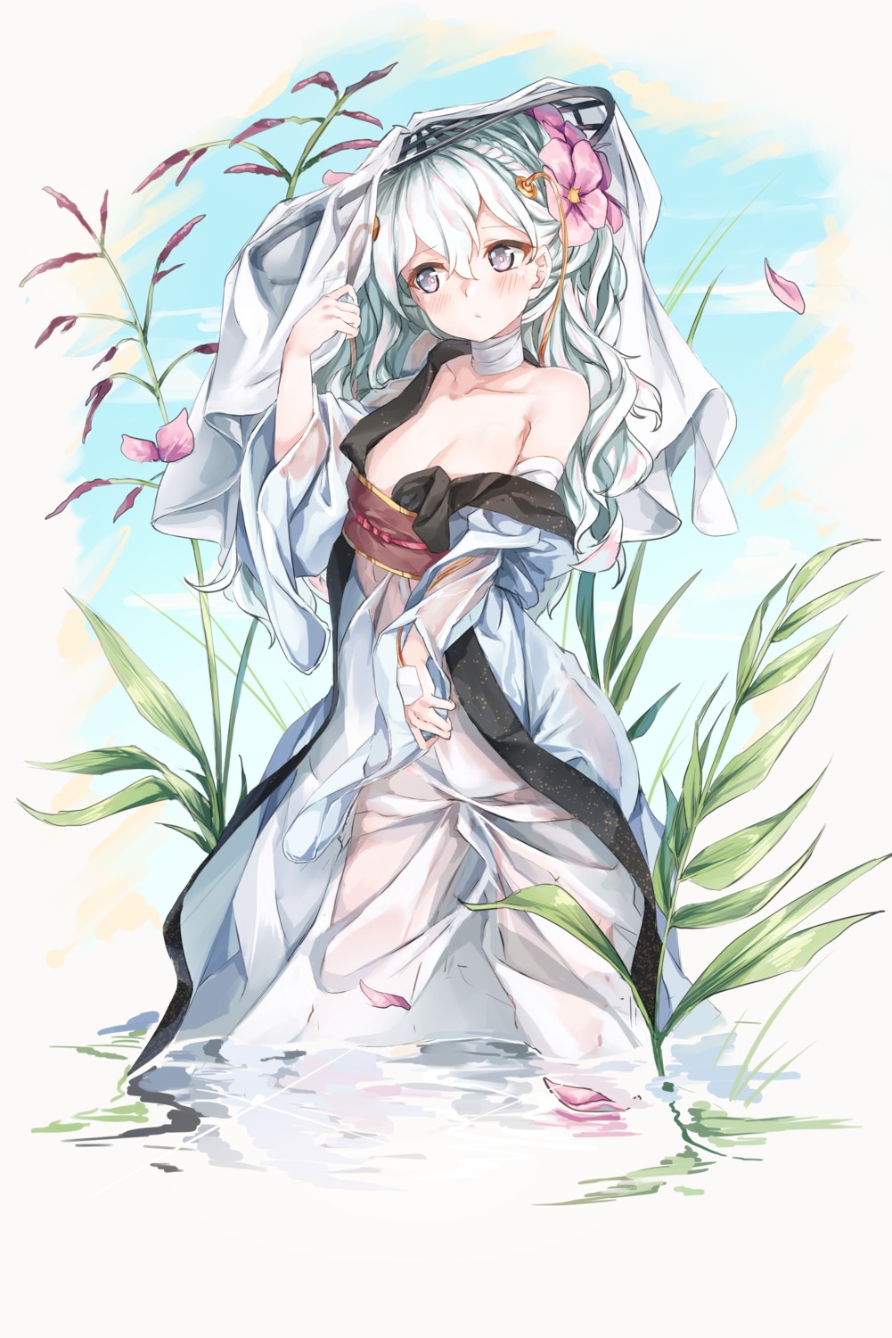 asian_clothes, bandages, cleavage, girls_frontline, hansallin, no_bra, nopan, open_shirt