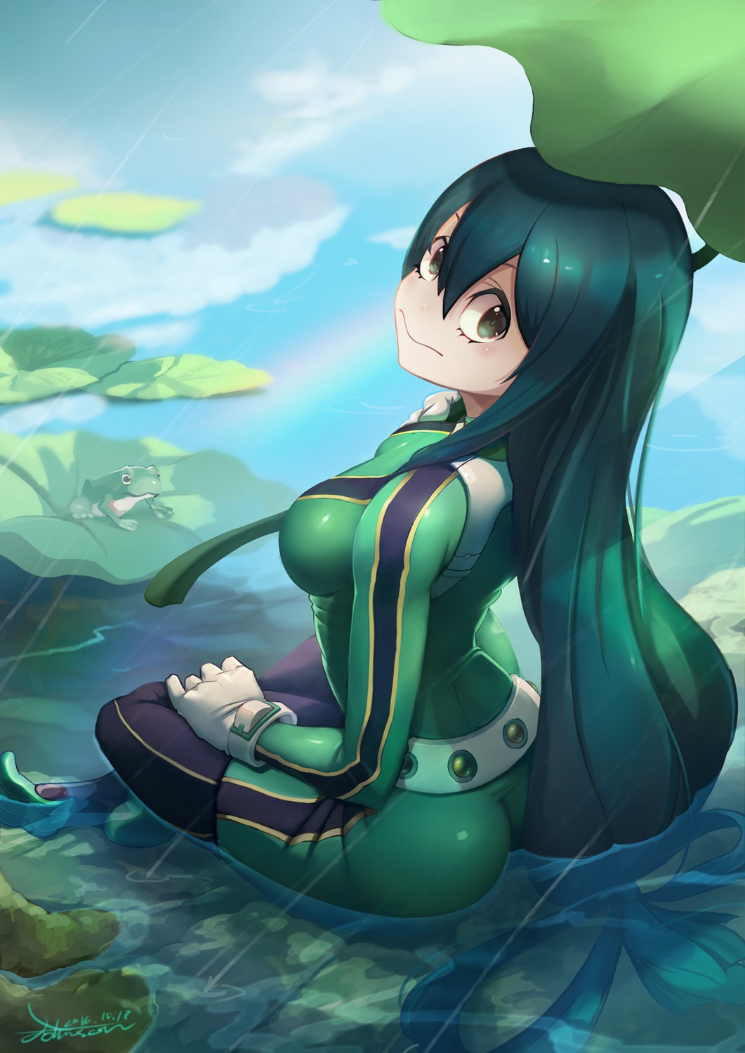 ass, asui_tsuyu, bodysuit, boku_no_hero_academia, johnson_zhuang, wet