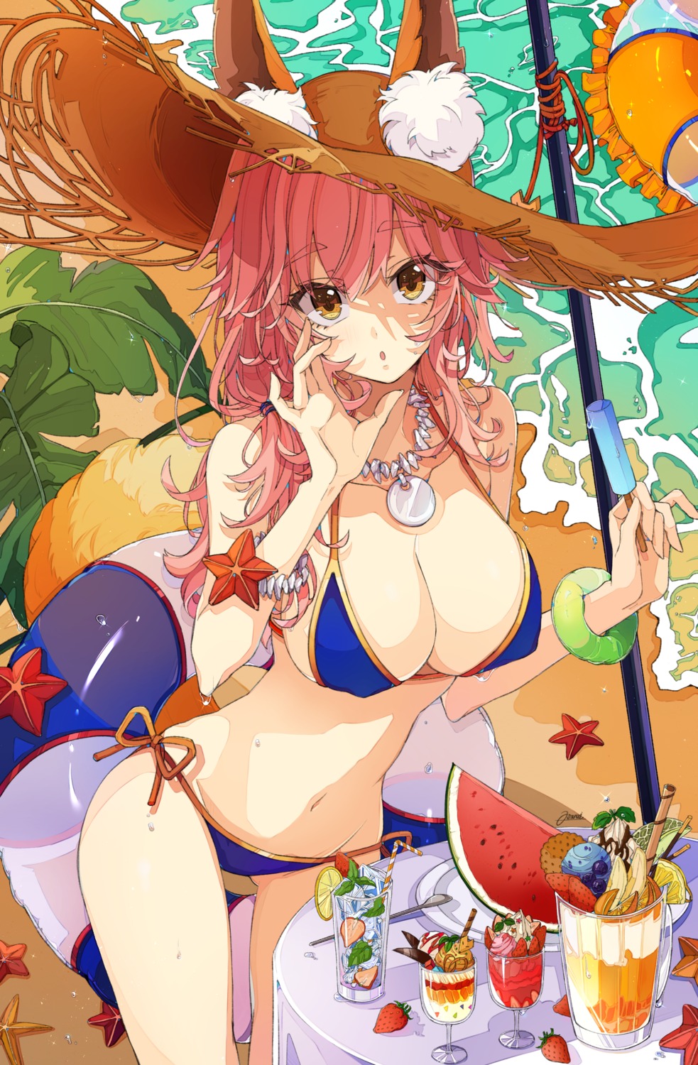 animal_ears, bikini, fate/extra, fate/grand_order, fate/stay_night, osanai, swimsuits, tail