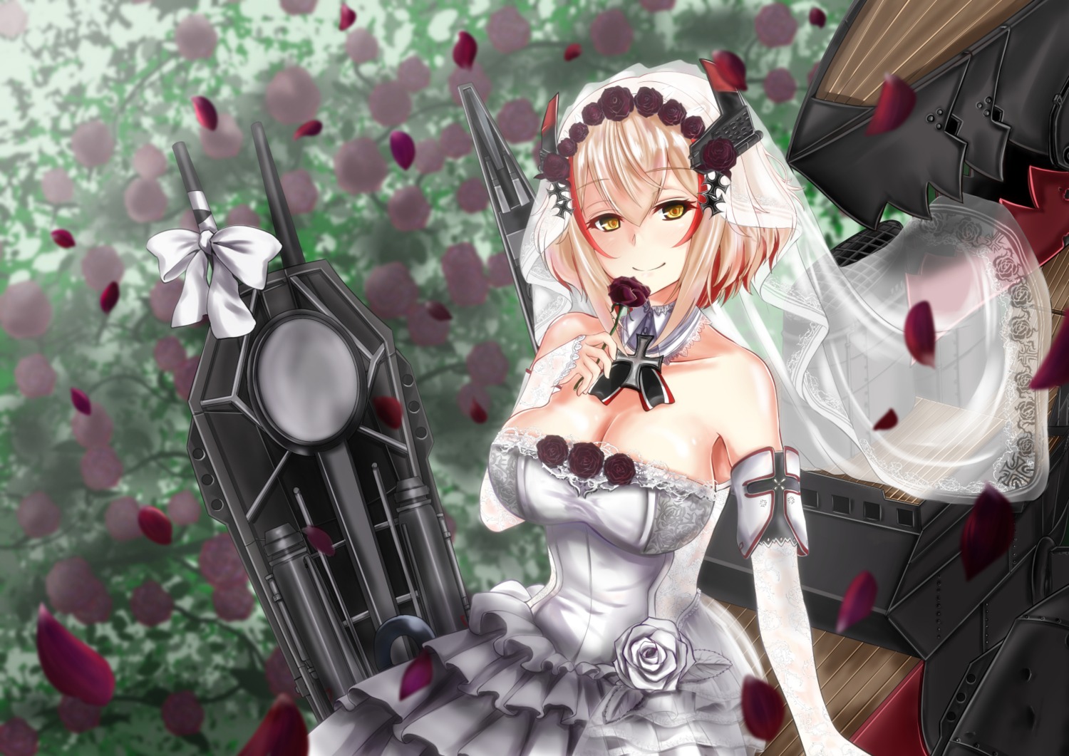 azur_lane, chushou_wang, cleavage, dress, roon_(azur_lane), wedding_dress