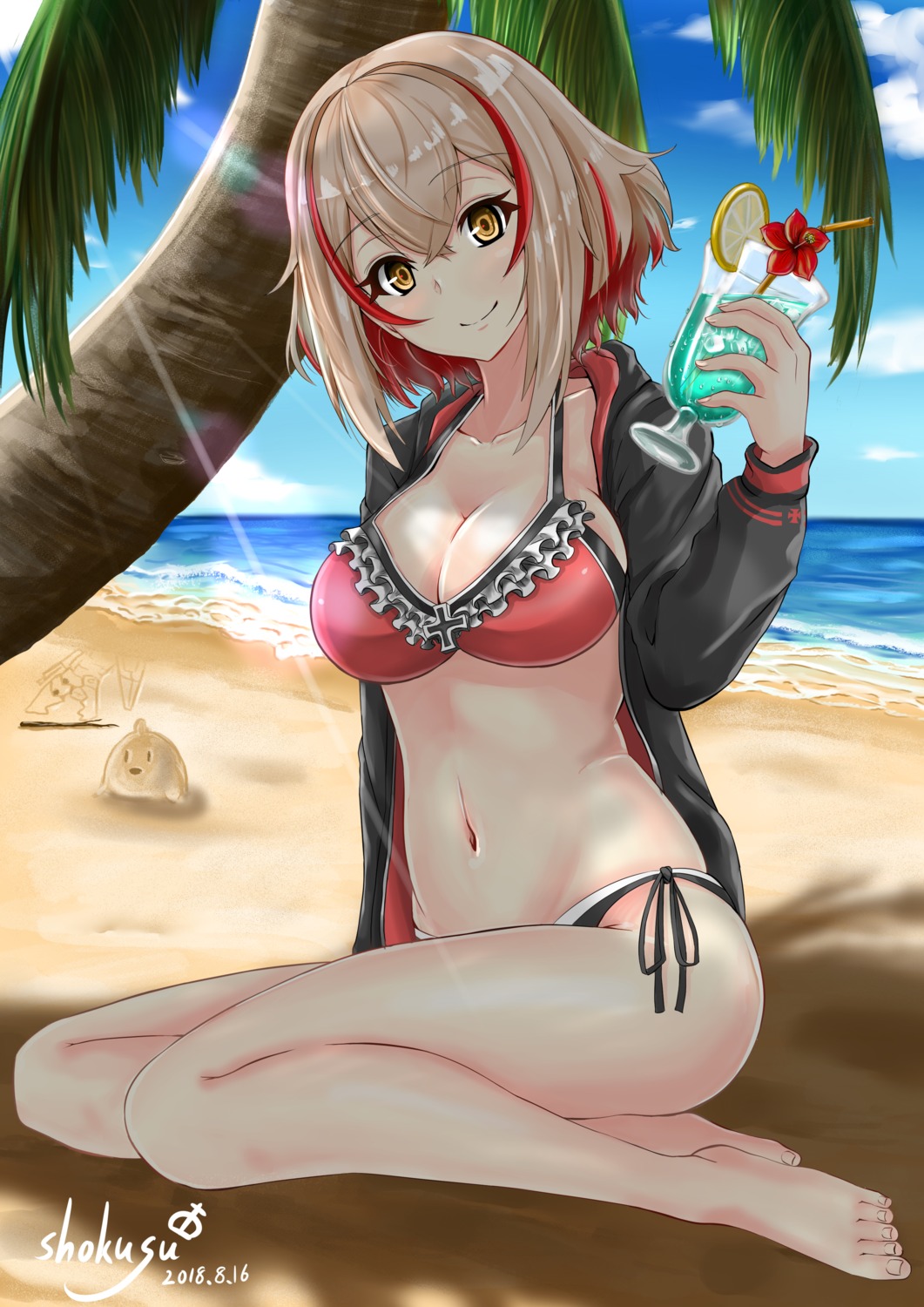 azur_lane, bikini, chushou_wang, cleavage, open_shirt, roon_(azur_lane), swimsuits