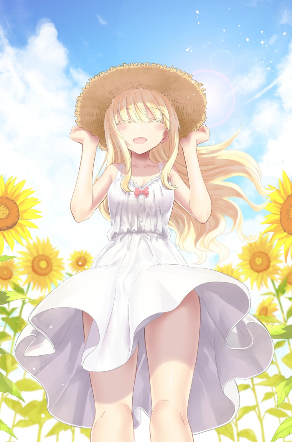 cleavage, dress, juliet_persia, kaneda_yousuke, kishuku_gakkou_no_juliet, skirt_lift, summer_dress