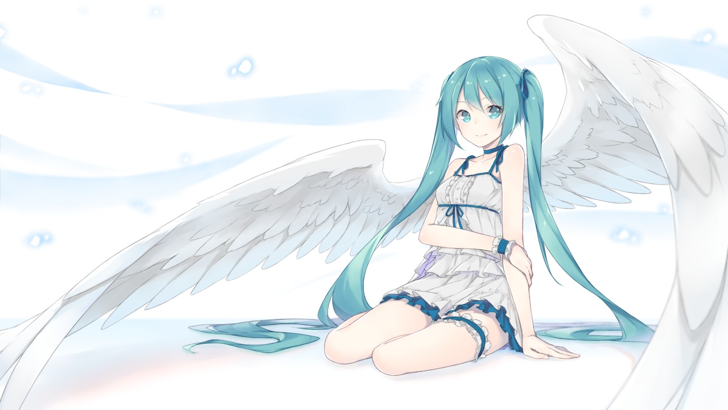 dress, fhang, garter, hatsune_miku, vocaloid, wallpaper, wings