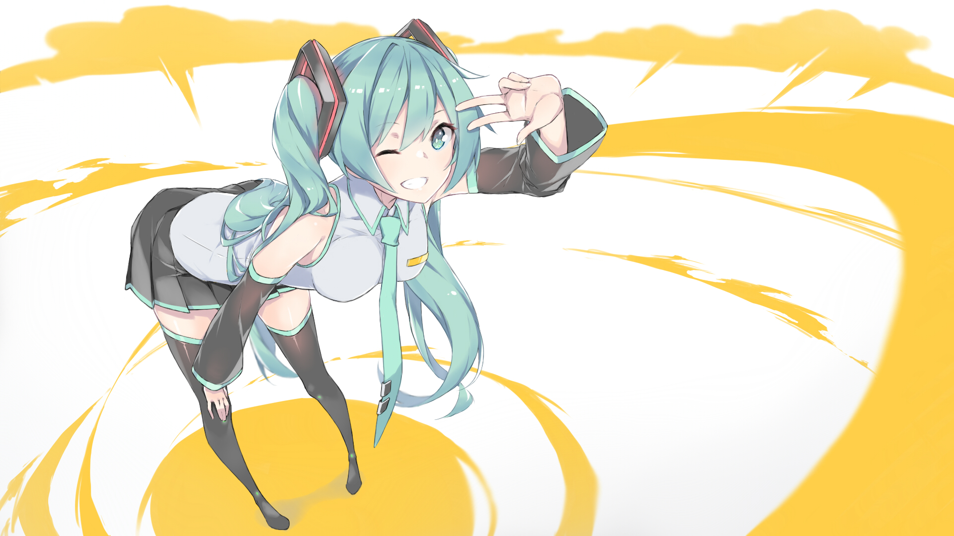 fhang, hatsune_miku, thighhighs, vocaloid, wallpaper