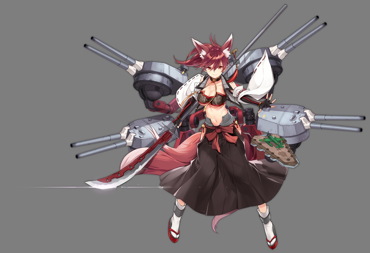 animal_ears, azur_lane, cleavage, ise_(azur_lane), kisetsu, sword, transparent_png, underboob