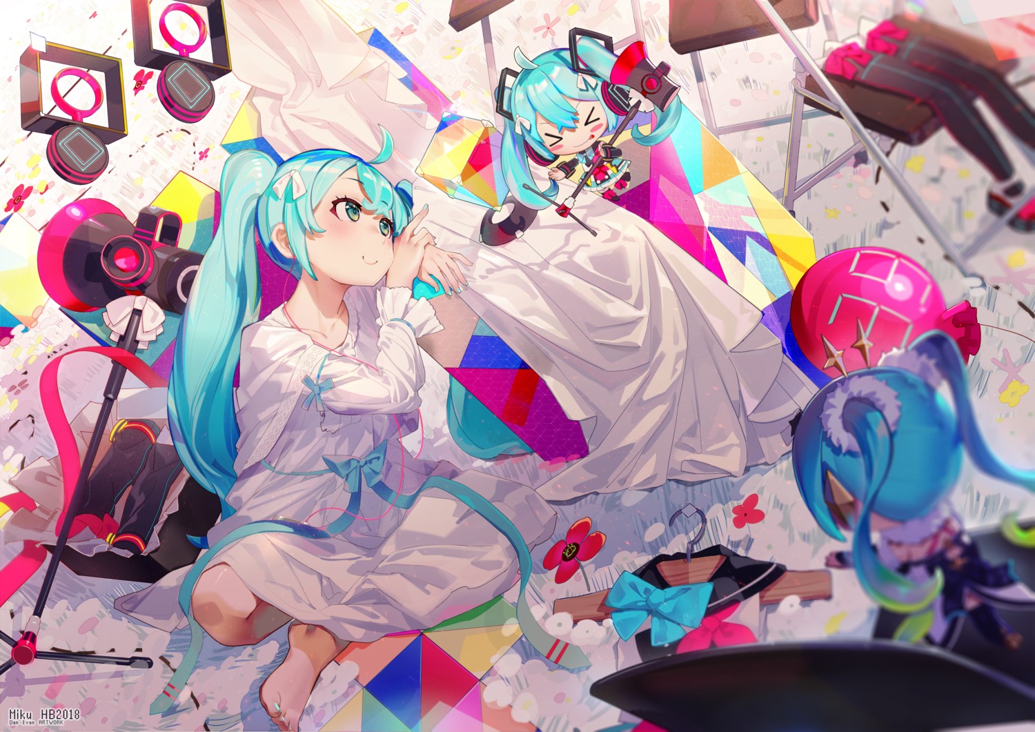 chibi, dress, el-zheng, hatsune_miku, headphones, magical_mirai, vocaloid