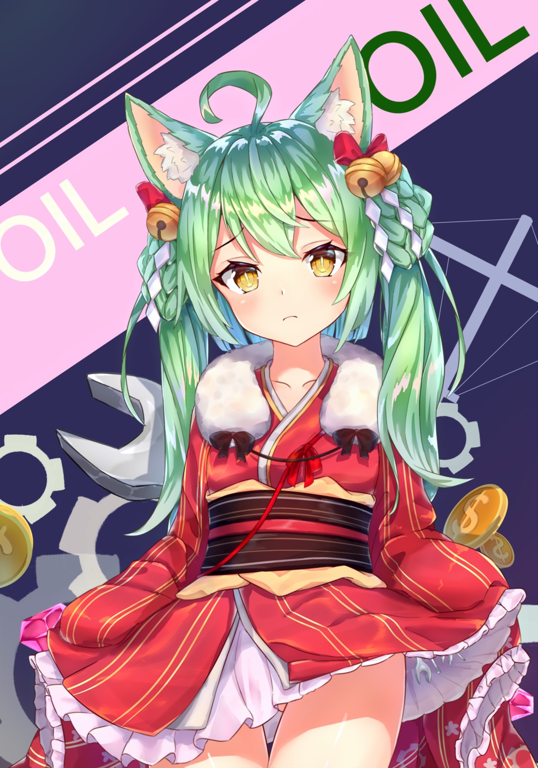 akashi_(azur_lane), animal_ears, azur_lane, japanese_clothes, mishuo_(misuo69421), skirt_lift