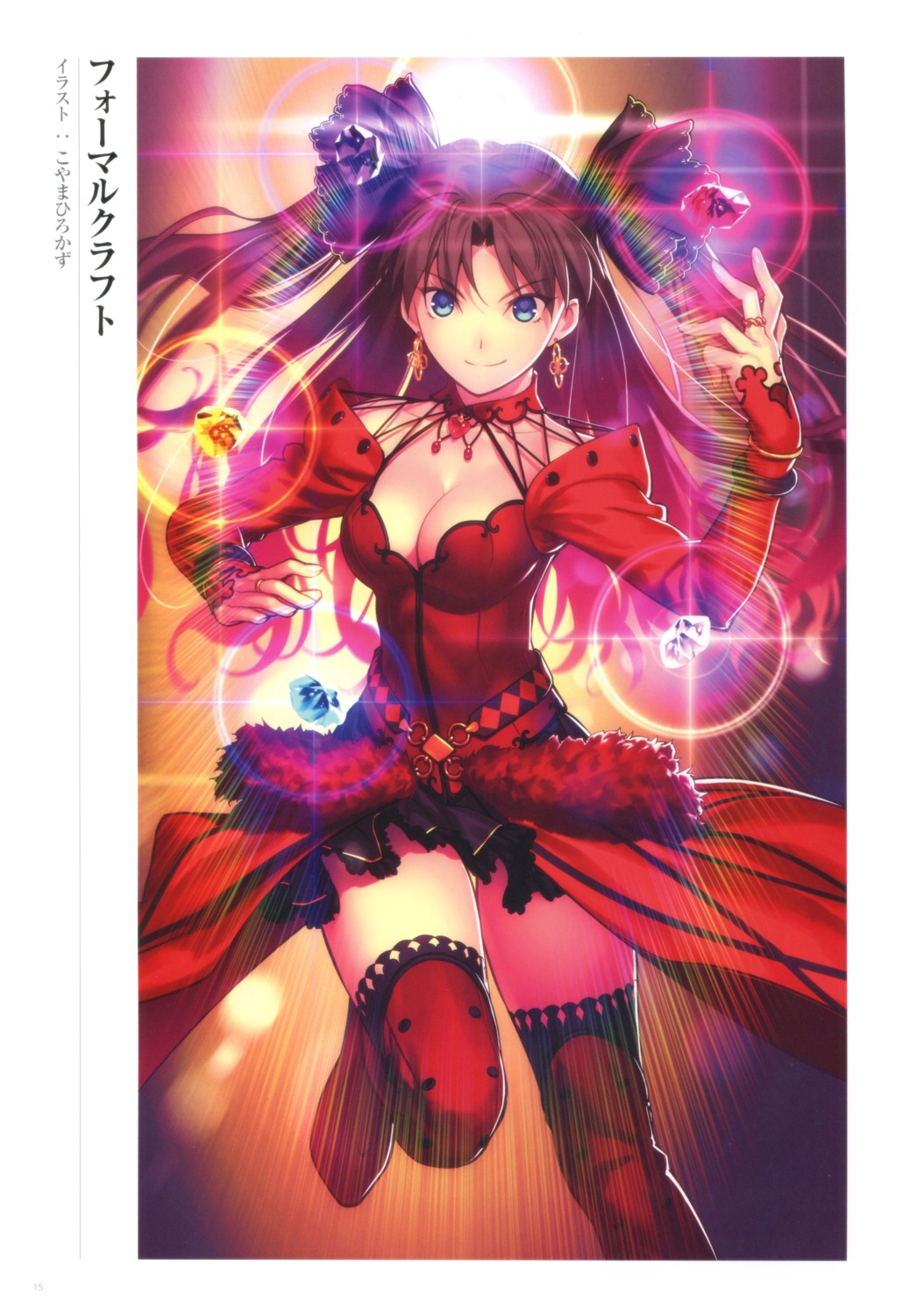 cleavage, dress, fate/grand_order, koyama_hirokazu, thighhighs, toosaka_rin