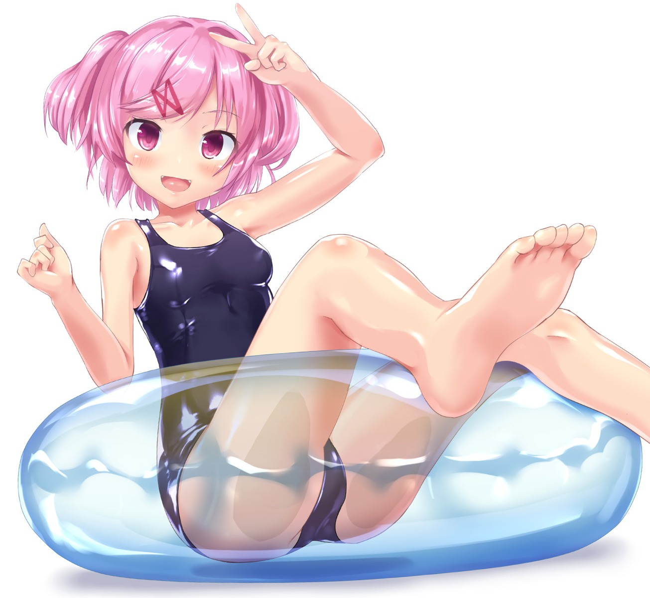 doki_doki_literature_club!, feet, naka_(cheeseyeast), natsuki_(doki_doki_literature_club!), school_swimsuit, swimsuits