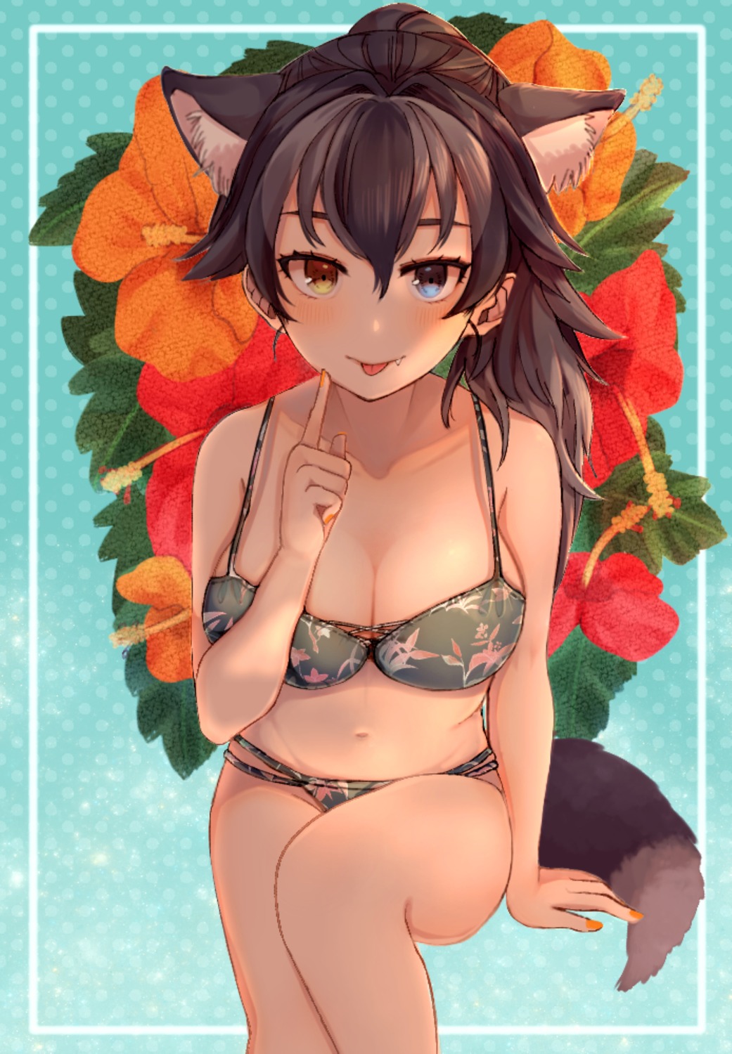 ancolatte_(onikuanco), animal_ears, bikini, breast_hold, cleavage, grey_wolf, kemono_friends, swimsuits, tail