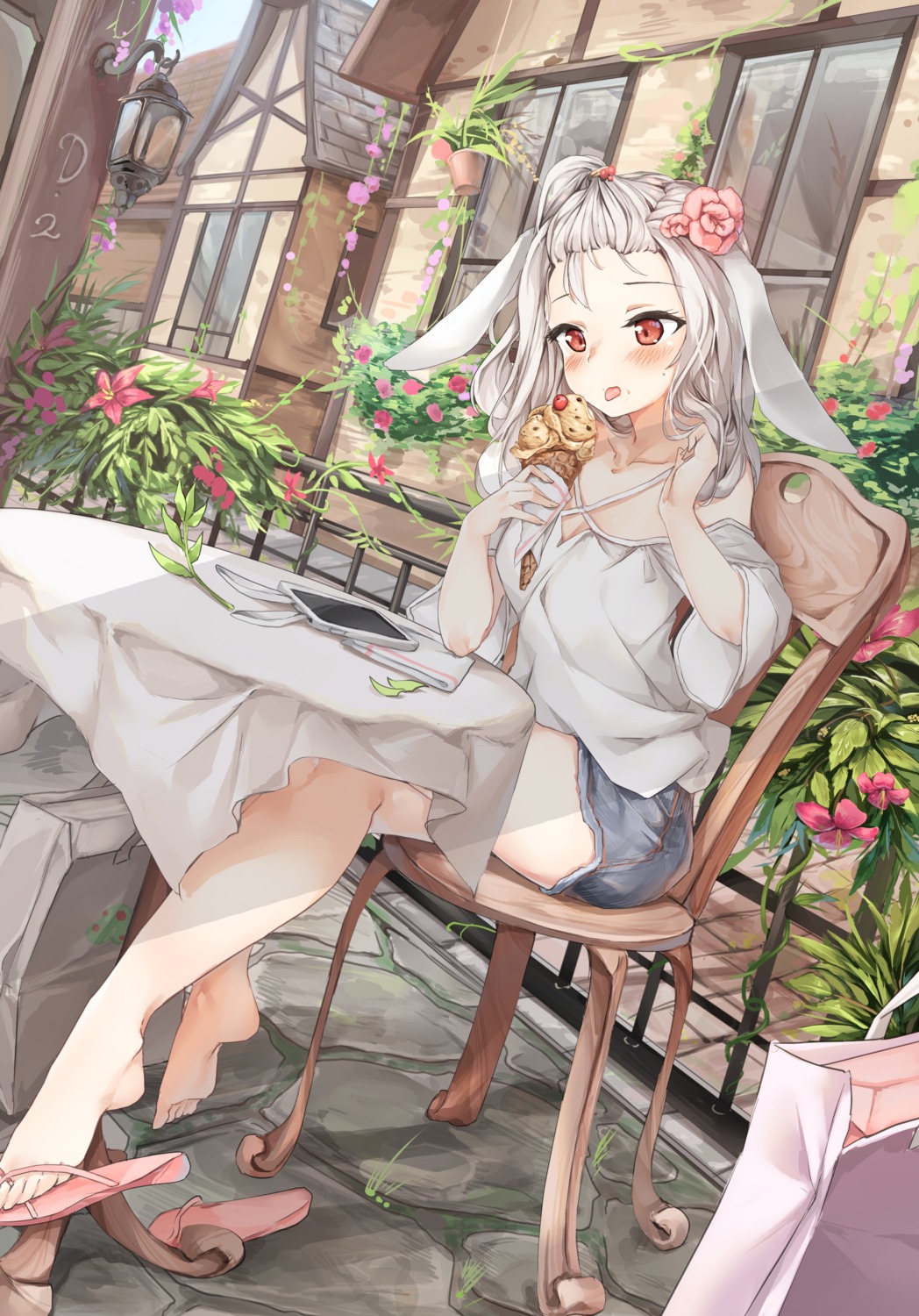 animal_ears, bunny_ears, cleavage, feet, hansallin, landscape