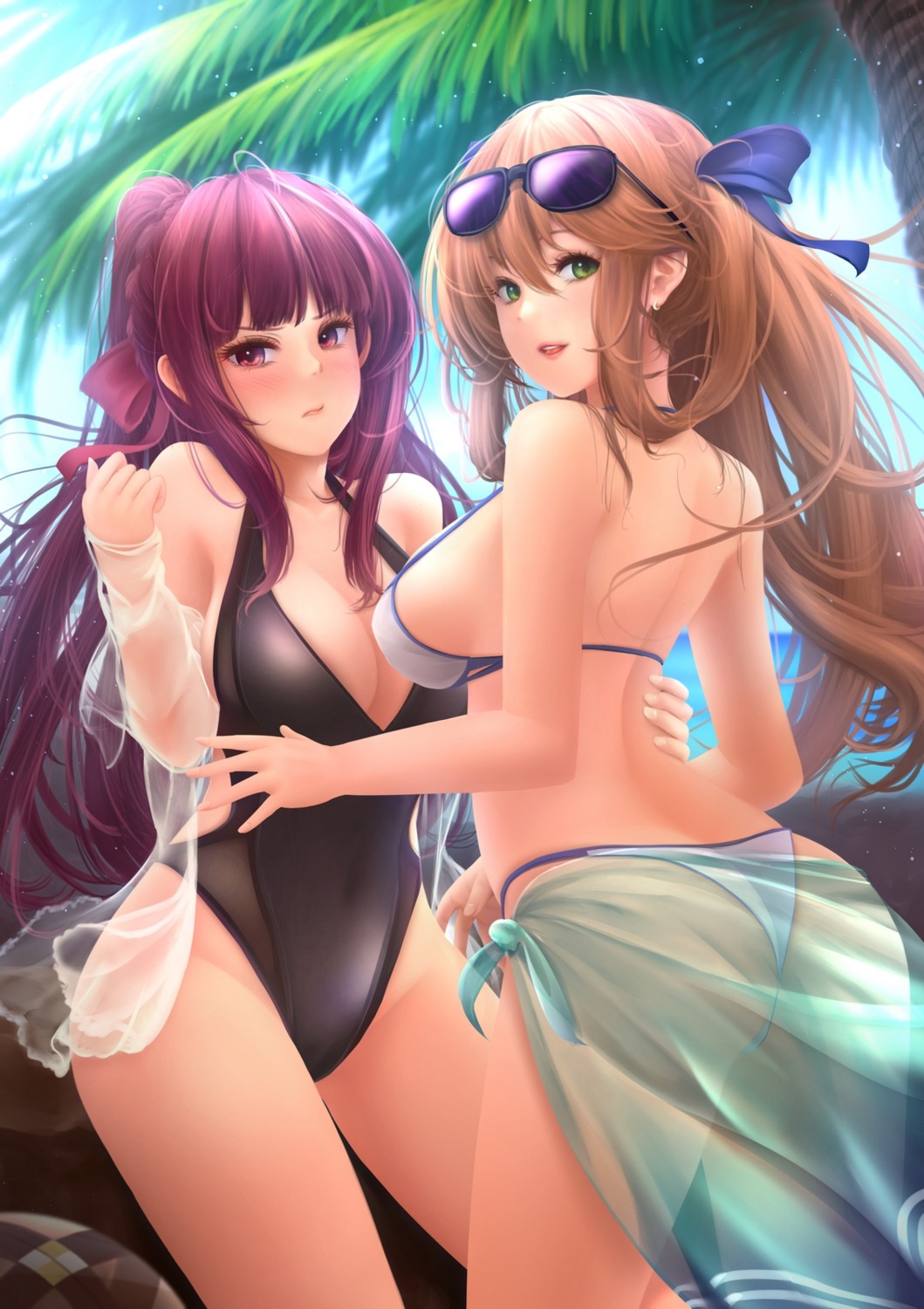 anakin_sky_(utcc), ass, bikini, cleavage, girls_frontline, megane, open_shirt, see_through, springfield_(girls_frontline), swimsuits, wa2000_(girls_frontline)