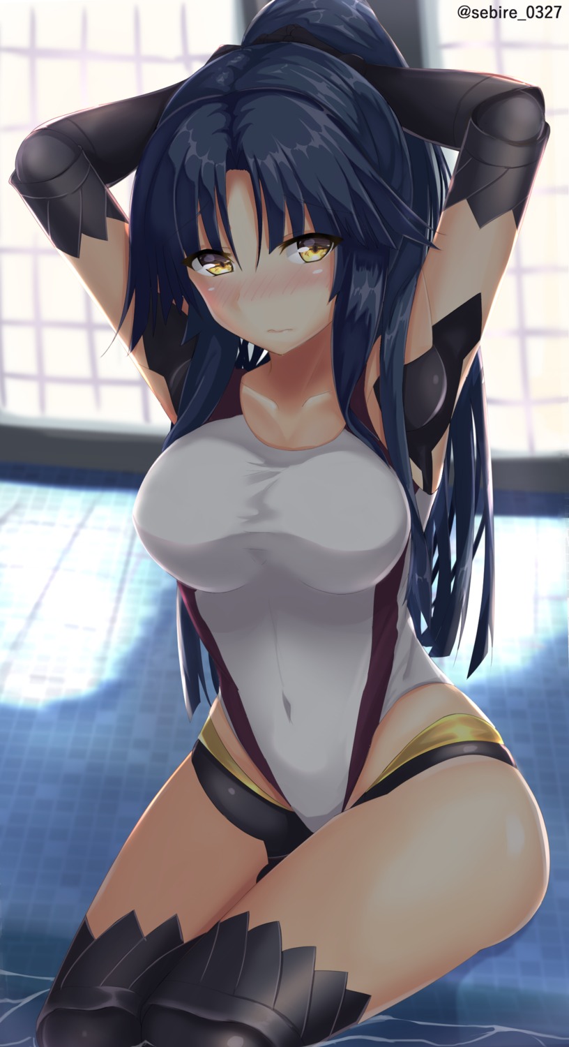 fate/grand_order, katou_danzou_(fate), sebire, swimsuits, thighhighs, wet