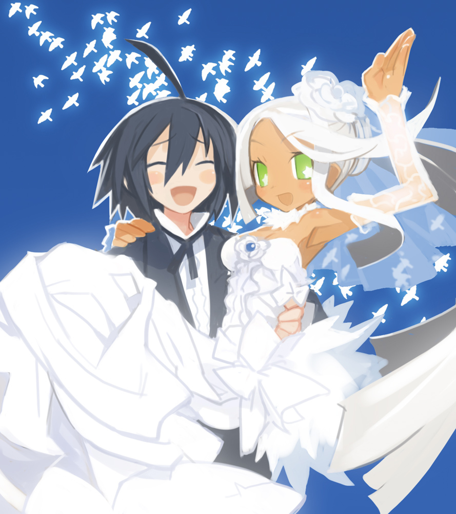 cleavage, disgaea, disgaea_3, dress, harada_takehito, sapphire_rhodonite, wedding_dress