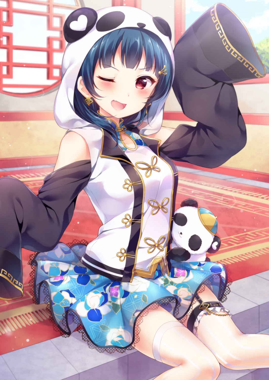 asian_clothes, garter, hazuki_(sutasuta), love_live!_(series), love_live!_sunshine!!, thighhighs, tsushima_yoshiko