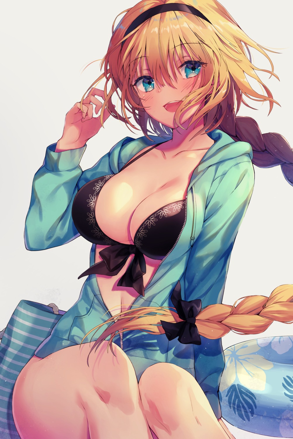 bikini_top, cleavage, fate/grand_order, jeanne_d'arc, jeanne_d'arc_(fate), kuro_futoshi, open_shirt, swimsuits